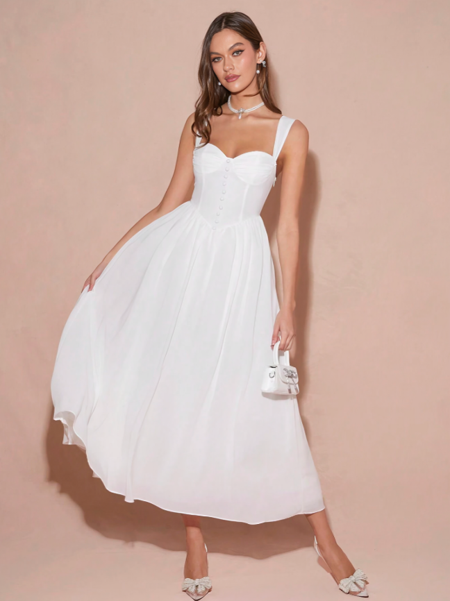 Witte Romantische Prinsessenjurk met Sweetheart Halslijn